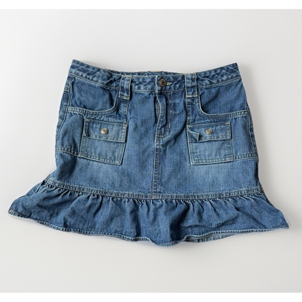 Old Navy Y2K Girls 14 Denim Cargo Ruffle Mini Skirt Adjustable Waist 2005
